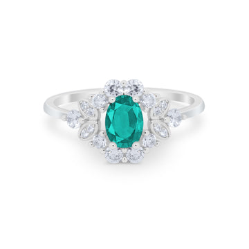 Oval Wedding Ring Vintage Simulated Paraiba Tourmaline CZ 925 Sterling Silver